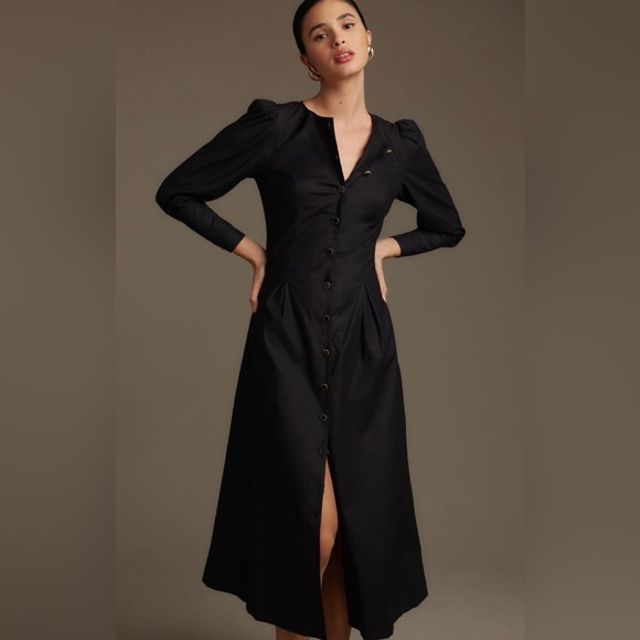 Reformation Halia Long-Sleeve Button Front Midi Dress Size 0 NWT